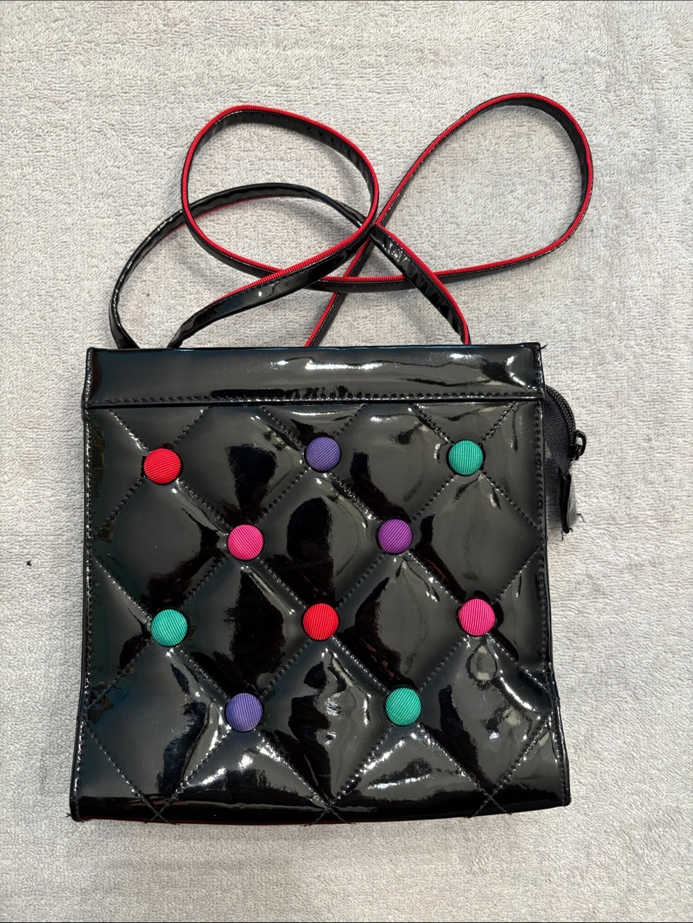 Patent Quilted Crossbody Bag with Colorful Studs - Black